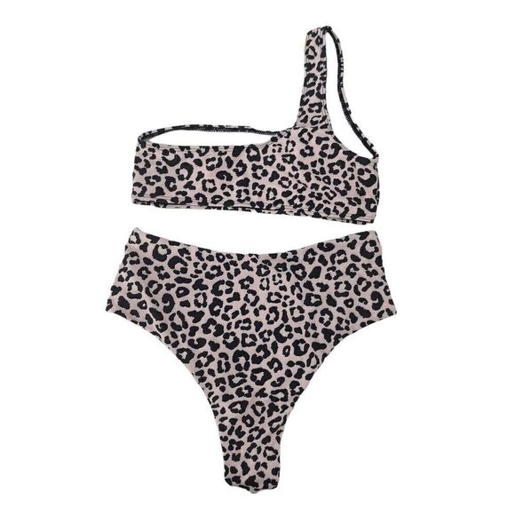 Animal Print Bikini One Shoulder High Waist Cheeky Size Small Swimsuit White - Picture 2 of 5